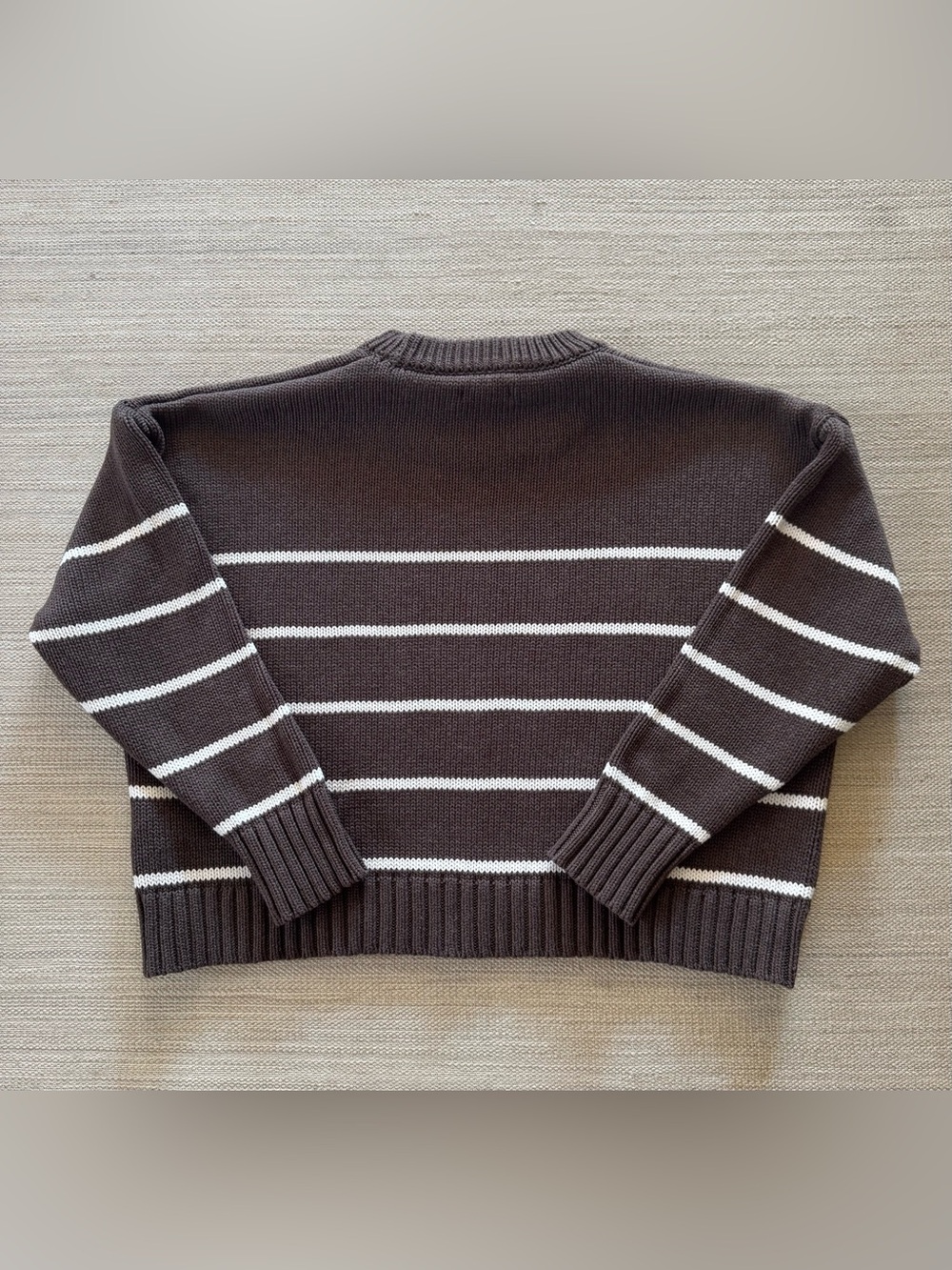 Quince 100% organic cotton brown stripe long sleeve crewneck sweater women’s L - Picture 2 of 4